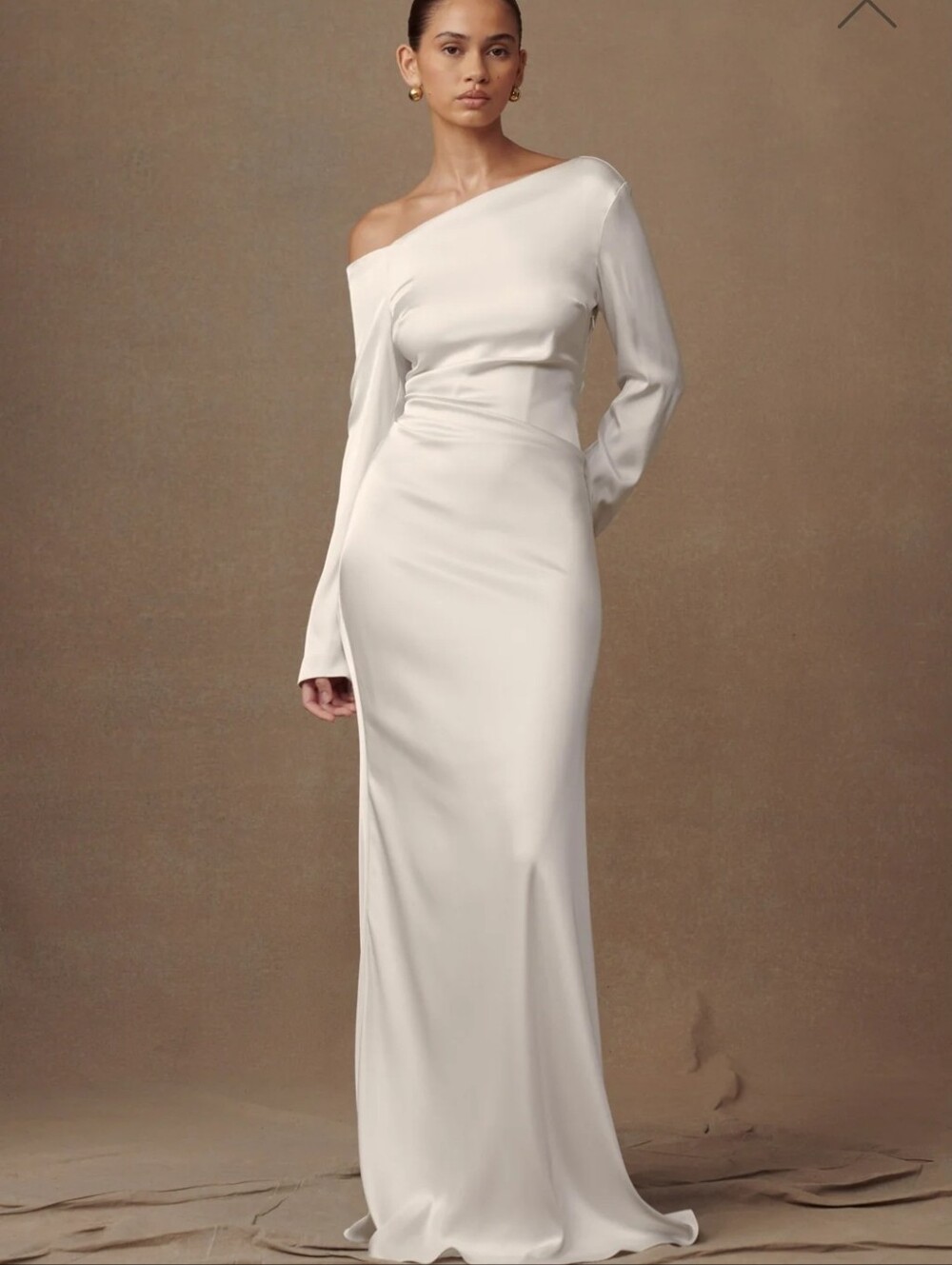 Meshki One-Shoulder Ivory Satin Evening Gown